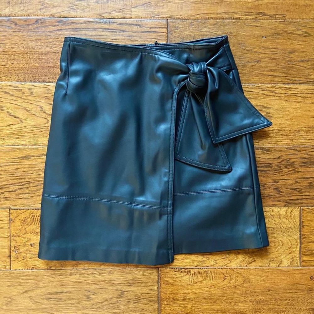 H&M Black Faux Leather Wrap Mini Skirt - Size 2